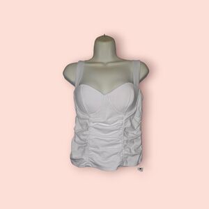Reformation Linnea Knit Top White Medium Ruched Sweetheart Bustier Camisole